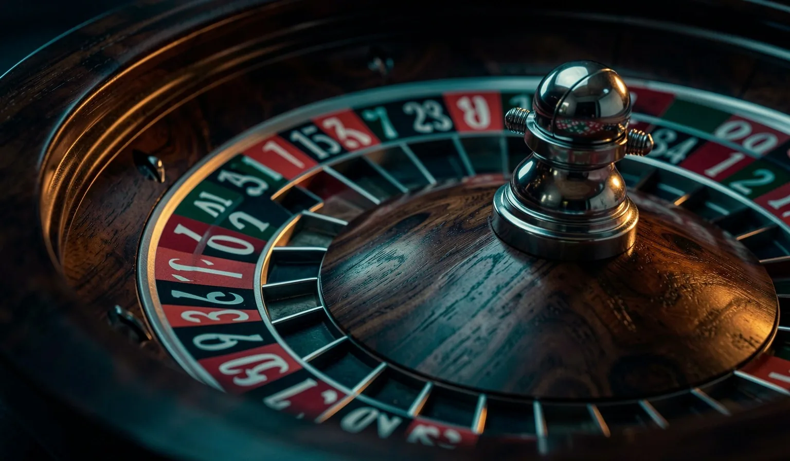 Detalle de ruleta de casino en ambiente nocturno
